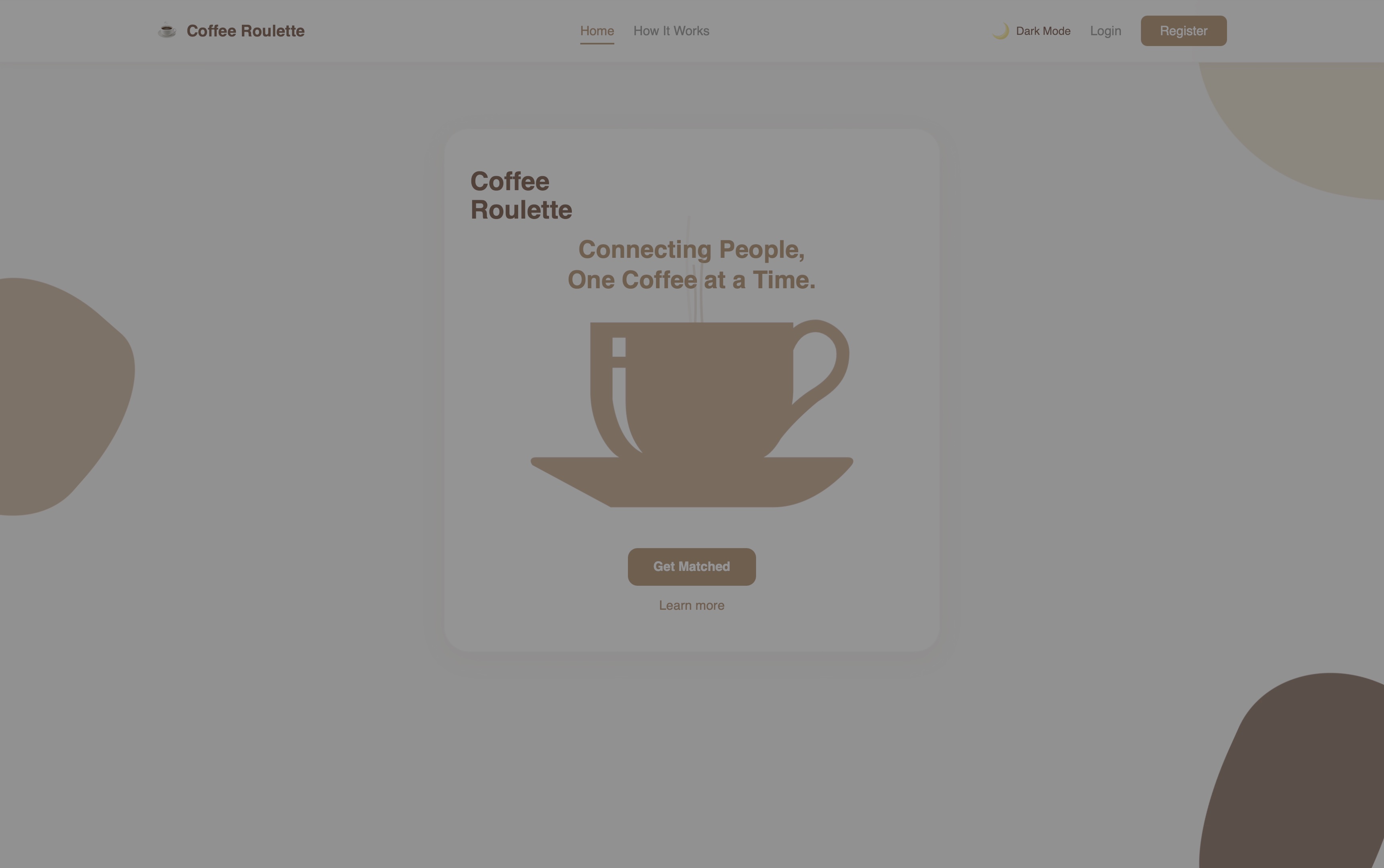 Web produktu Coffee Roulette pro párování lidí